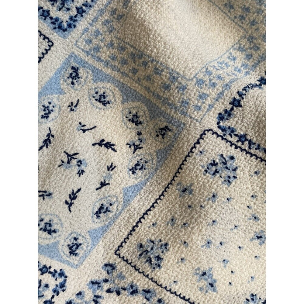Monteau Los Angeles Blue & White Patchwork Floral Flutter Sleeve Crop Top Size L - Picture 7 of 11